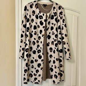 Ann Taylor Coatigan Shacket Long Leopard Cheetah Knit Cardigan EUC Medium M